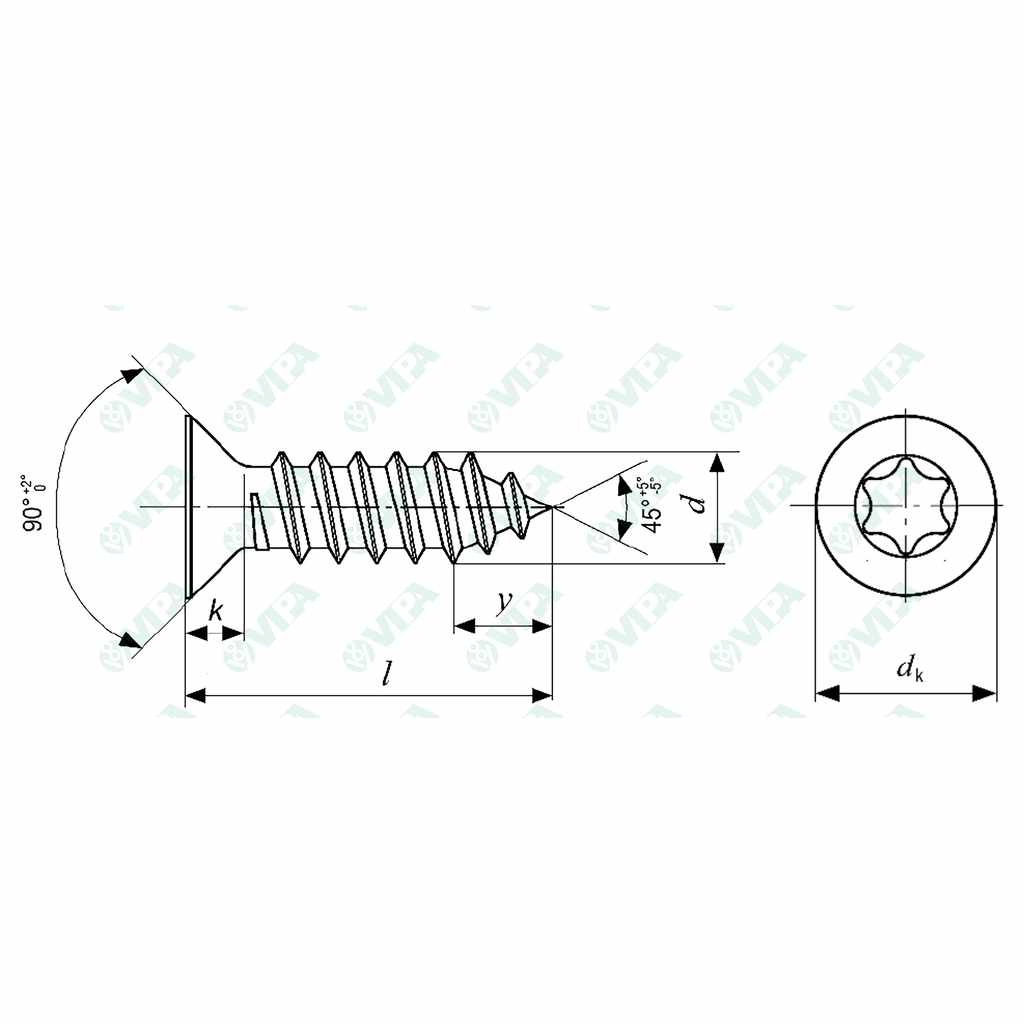 ISO 14586 Hexalobular TX socket flat countersunk head tapping screw