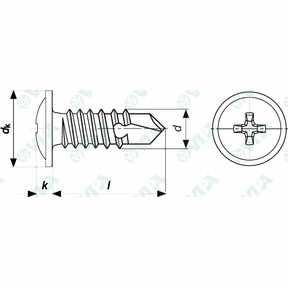  Vis autotaraudeuse à tête demi-ronde empreinte cruciforme