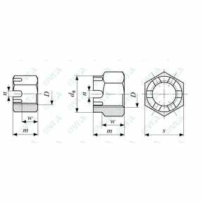 DIN 937, UNI 5594 tuercas hexagonales almenadas bajas