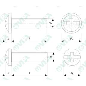 DIN 967 simil vis à métaux tête cylindrique bombée avec collerette t1/2t combi pozidrive