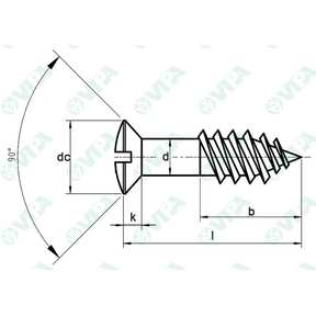 DIN 95, UNI 703 Slotted screws with raised countersunk head and cross recess, partially threaded