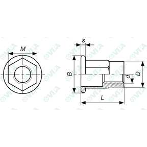  Steel cylindrical head rivet nuts with partially hexagonal shank FTTSE