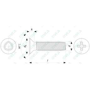 DIN 7500 M, UNI 8113 cross recessed countersunk flat head trilobular screws